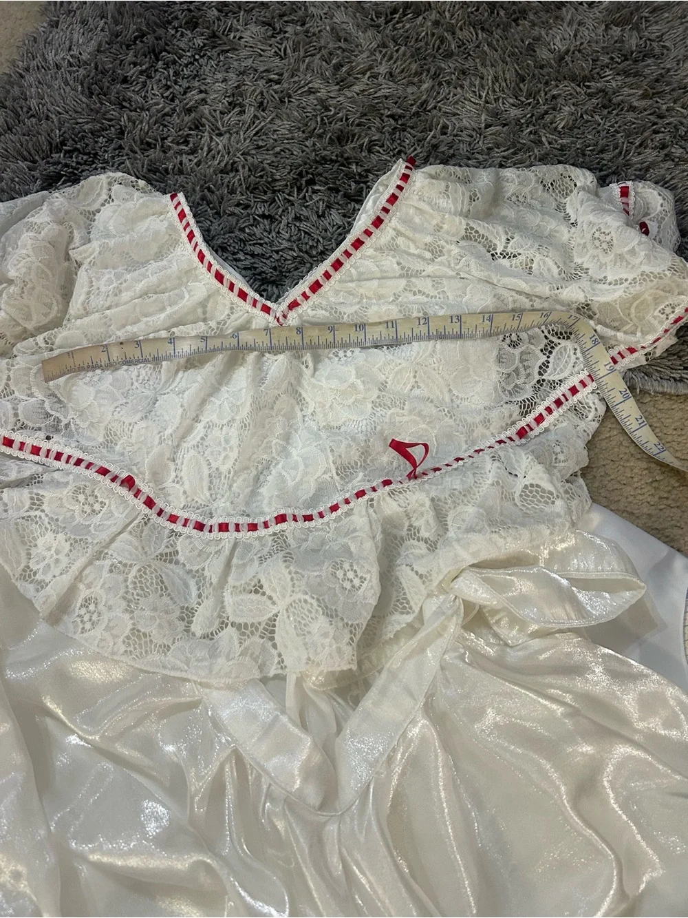 Veracruz Folkloric White & Red Trim Girls' Traditional Ruffled Costume Dress